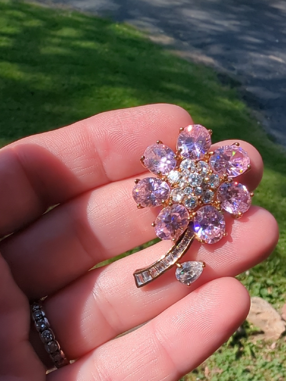 Vintage Floral Crystal Pendant, Makers Mark "CL" 925 Yellow Gold Plated - Picture 15 of 16